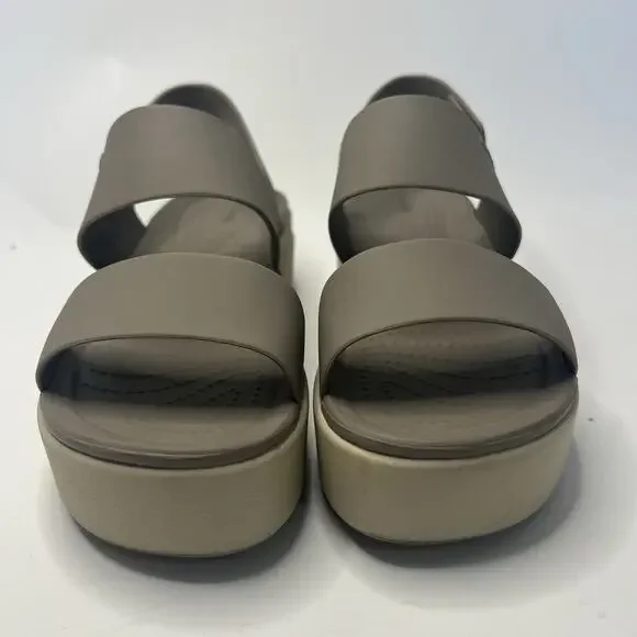 Crocs Women’s Brooklyn Low Wedges Platform Sandals Size 5 Beige Slingback Summer - Picture 3 of 11